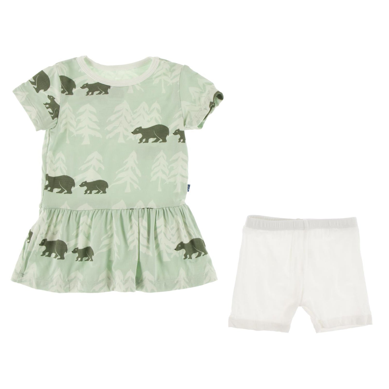 Print Short Sleeve Playtime Outfit Set in Aloe Bears and Tree Line