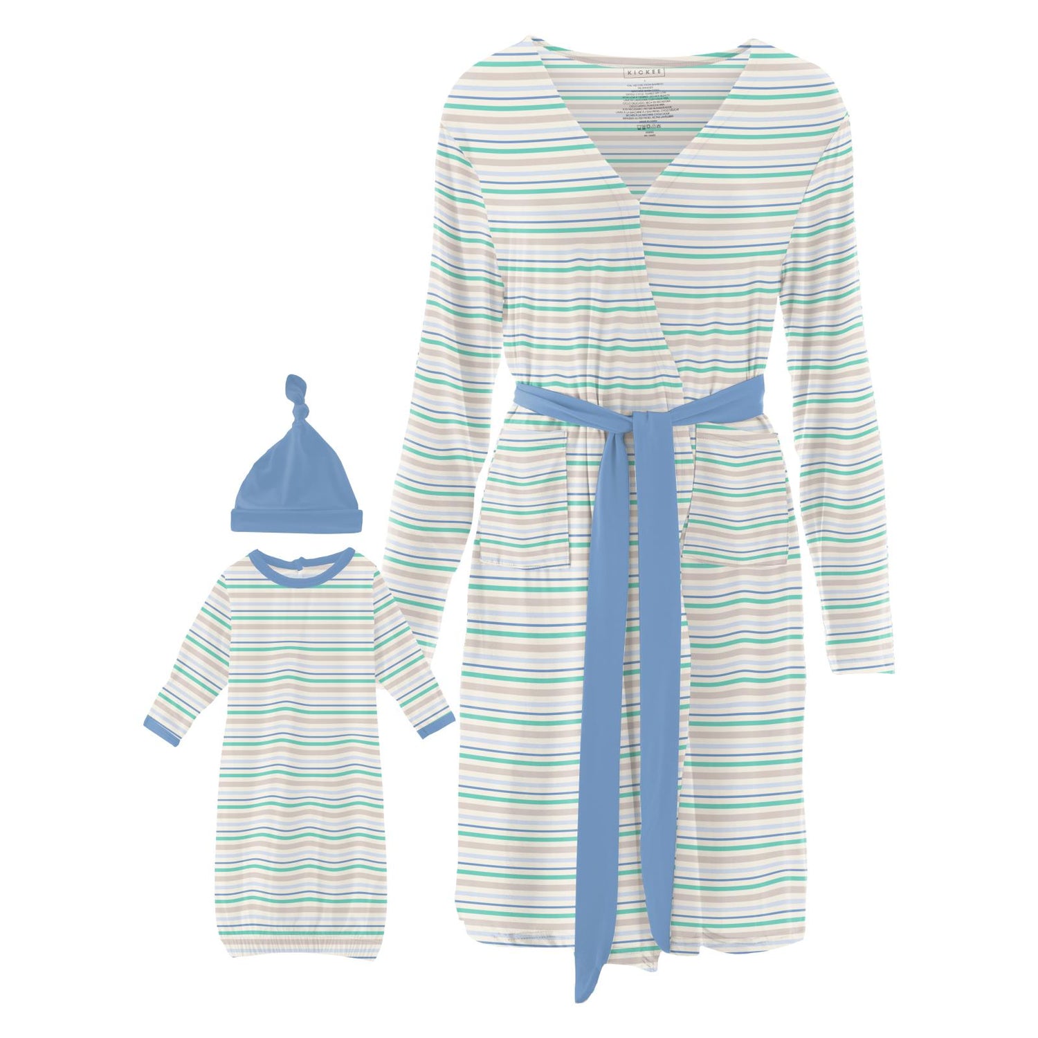 Women's Print Mid Length Lounge Robe & Layette Gown Set in Mythical Stripe