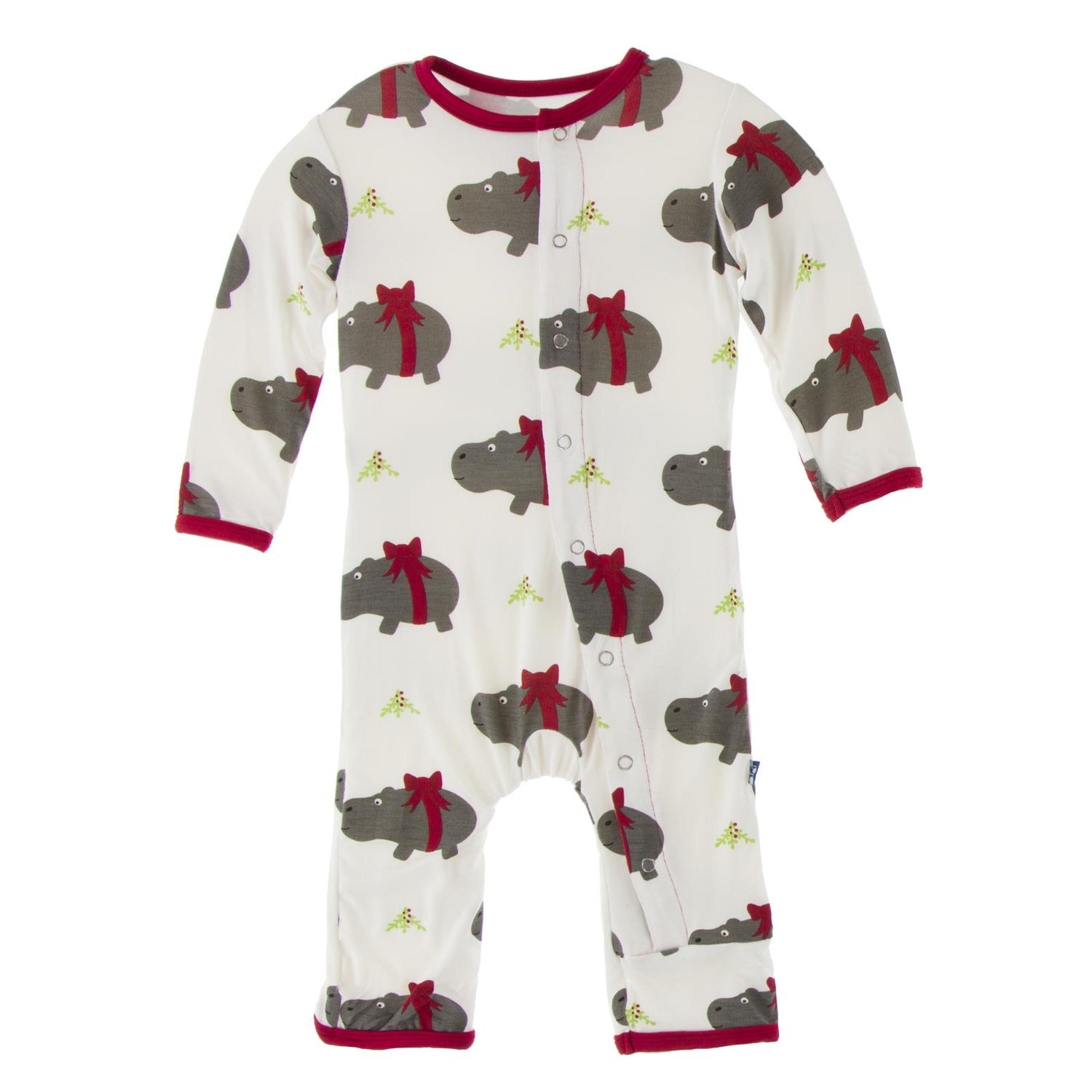 Print Coverall in Natural Christmas Hippo