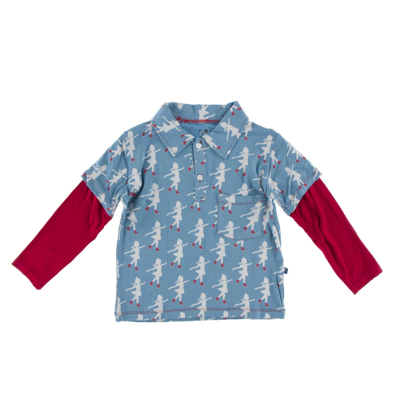 Print Long Sleeve Double Layer Polo in Blue Moon Ice Skater