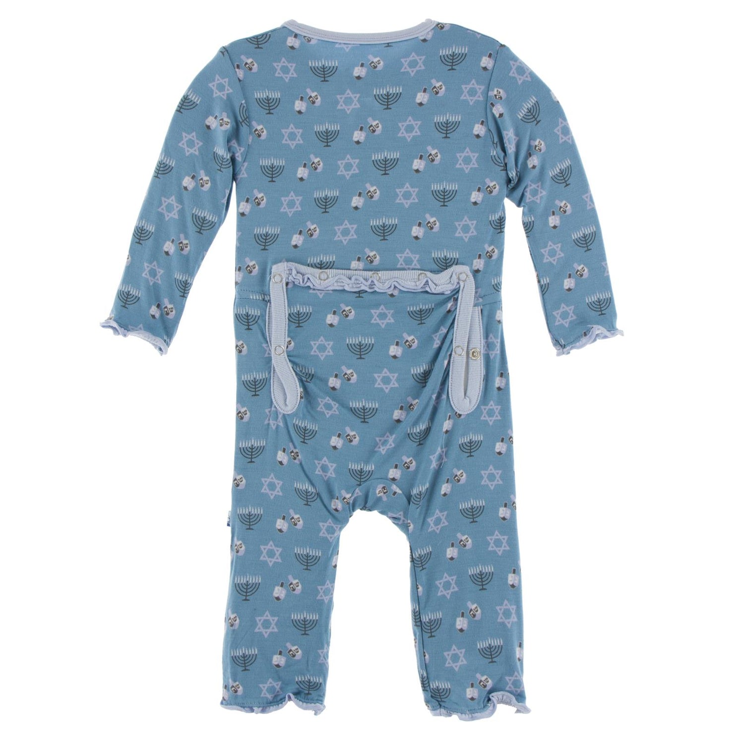 Print Muffin Ruffle Coverall with Snaps in Blue Moon Hanukkah