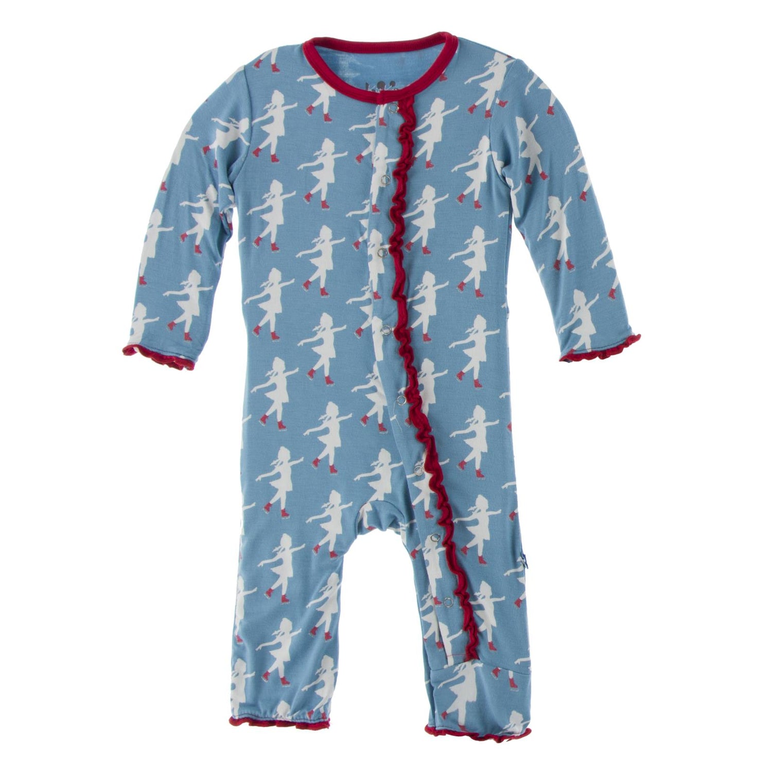 Print Muffin Ruffle Coverall with Snaps in Blue Moon Ice Skater