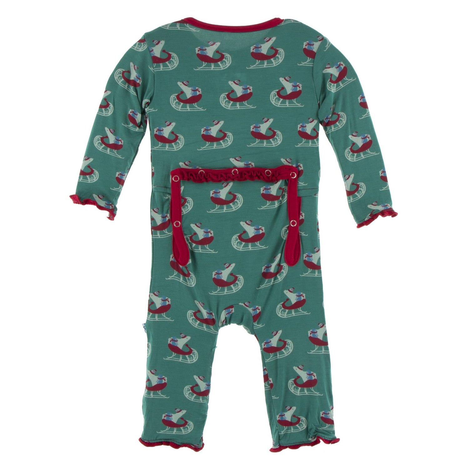 Print Muffin Ruffle Coverall with Snaps in Ivy Sled