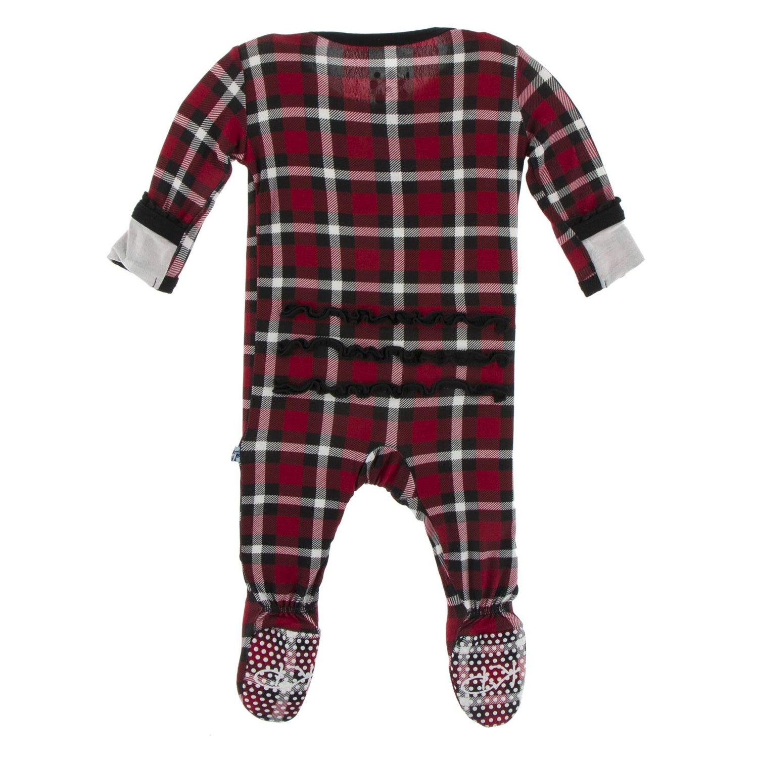 Print Muffin Ruffle Footie with Snaps in Crimson Holiday Plaid