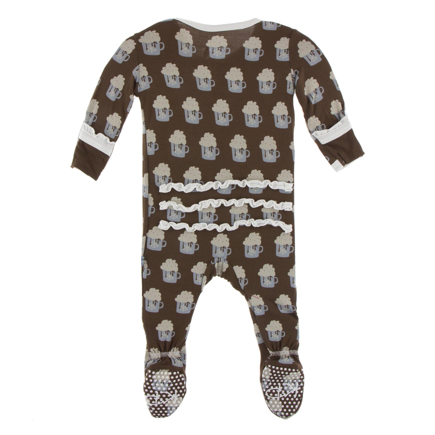 Print Muffin Ruffle Footie with Snaps in Hot Cocoa