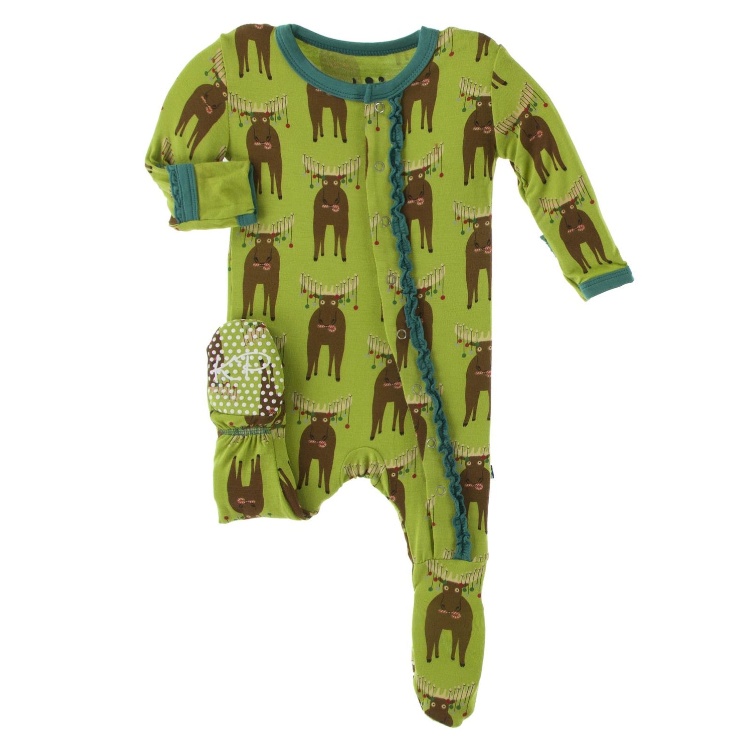 Print Muffin Ruffle Footie with Snaps in Meadow Bad Moose