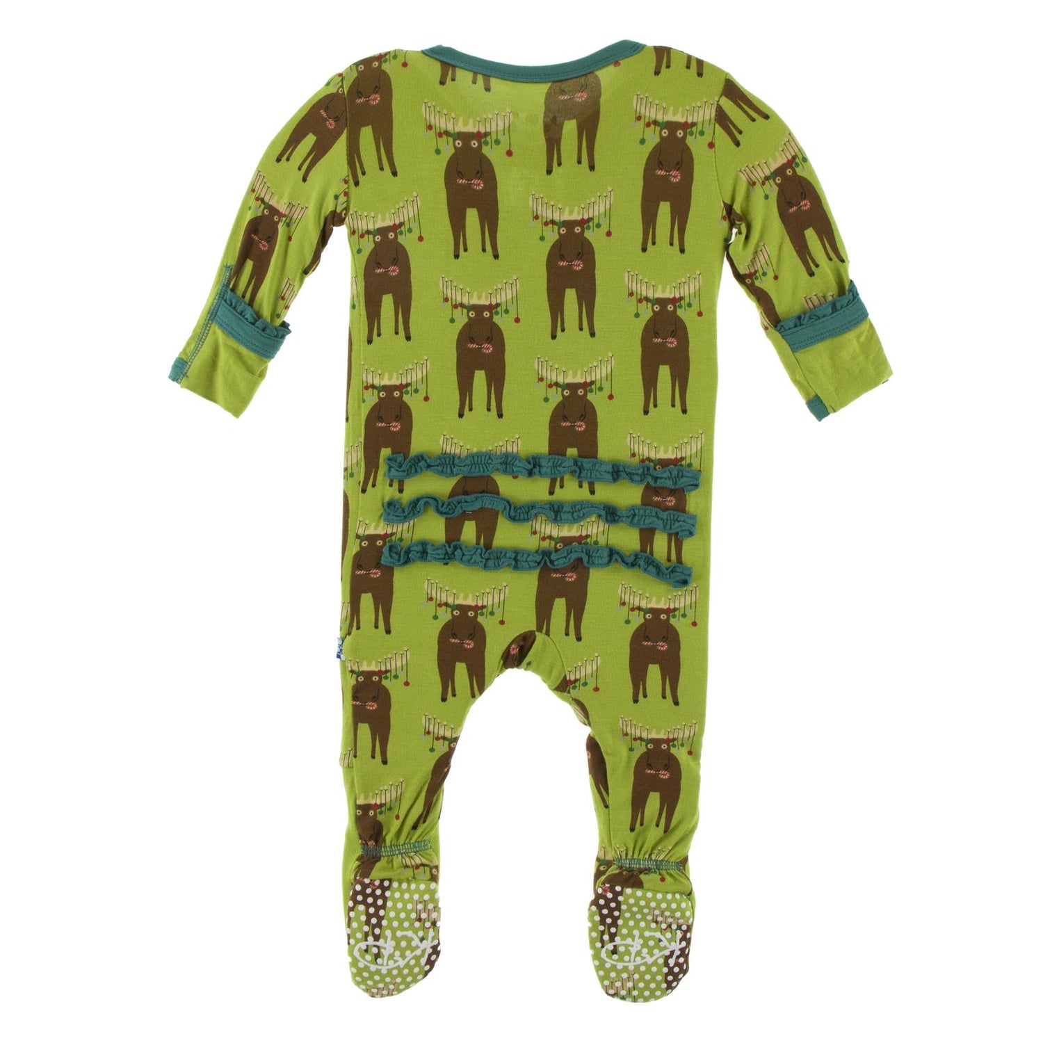 Print Muffin Ruffle Footie with Snaps in Meadow Bad Moose