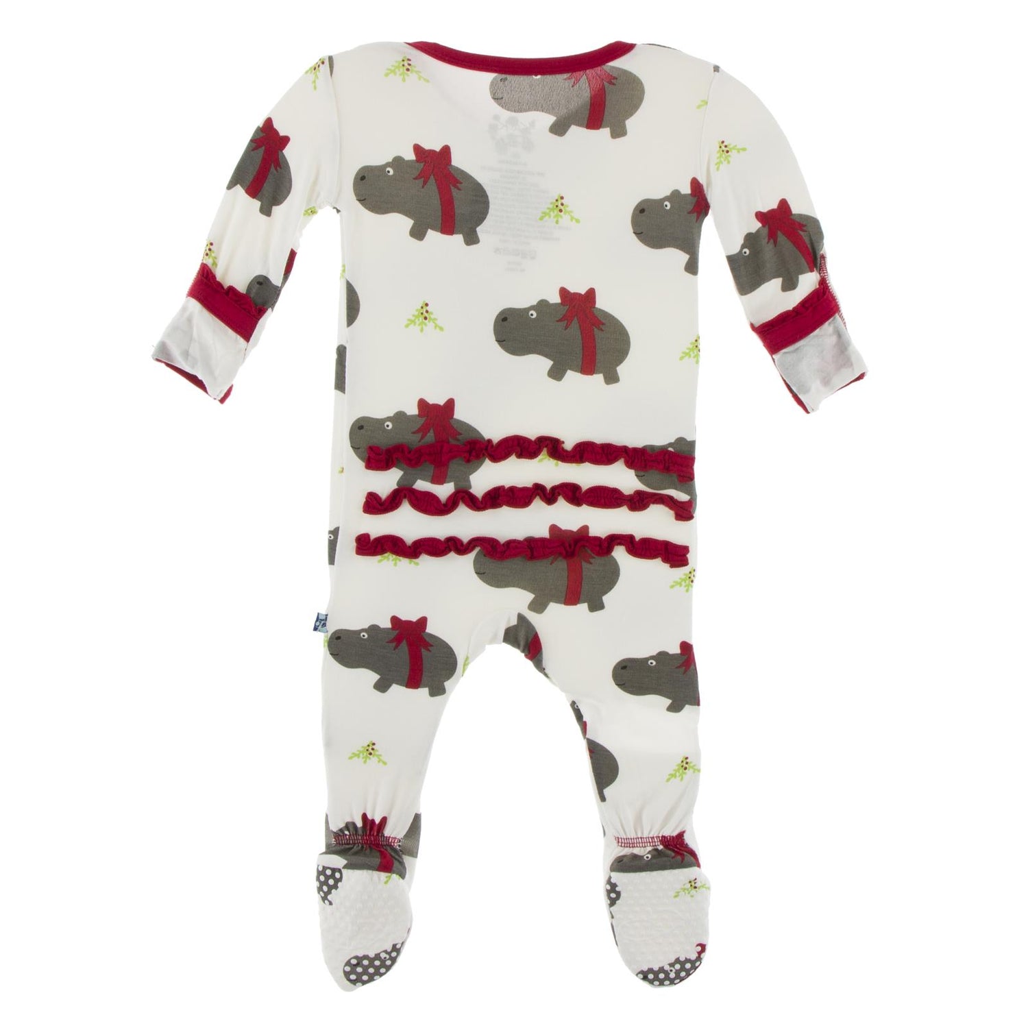 Print Muffin Ruffle Footie with Snaps in Natural Christmas Hippo