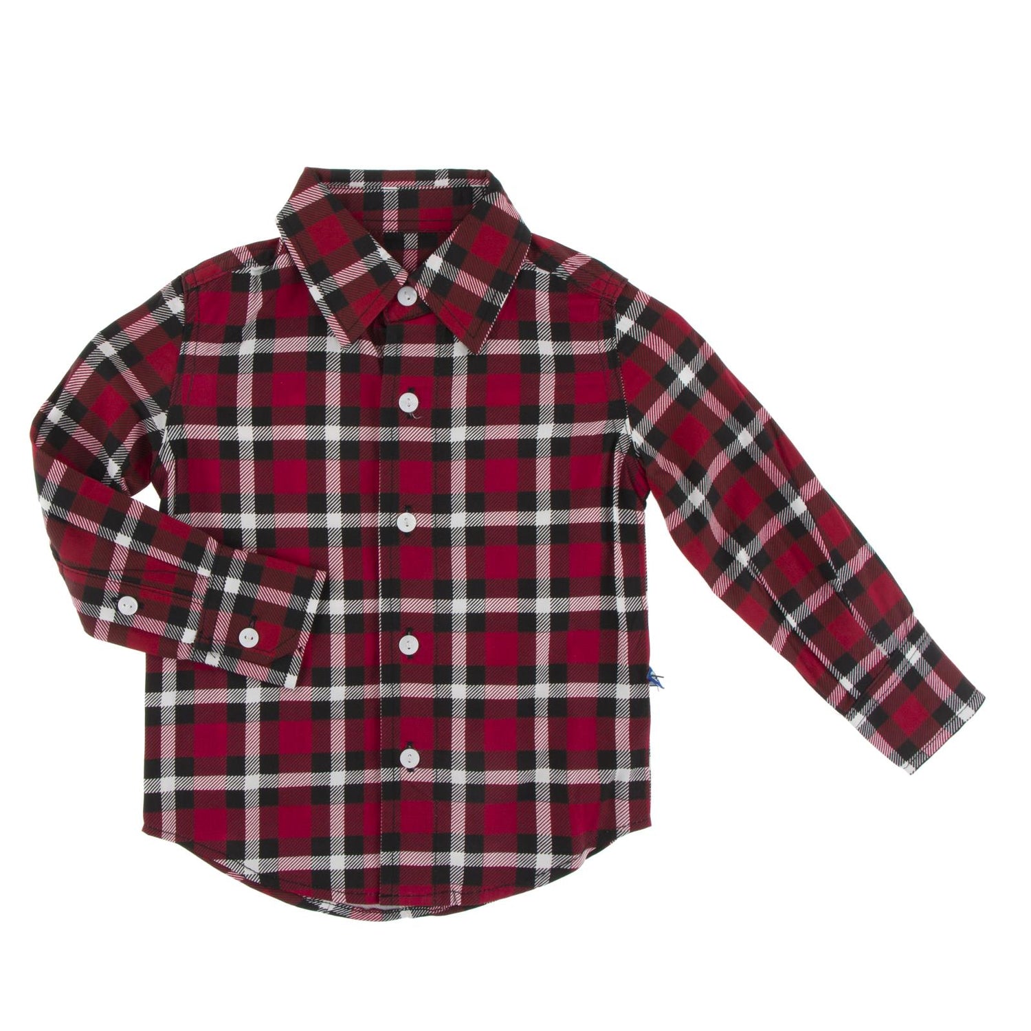 Print Long Sleeve Woven Button Down Shirt in Crimson Holiday Plaid