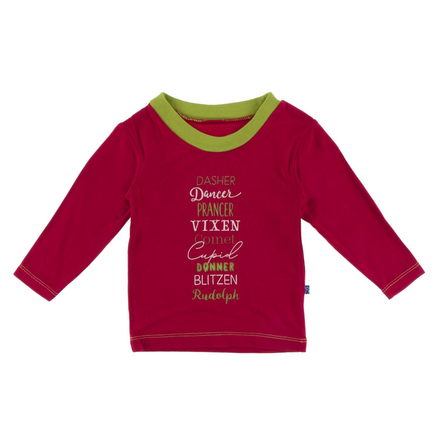 Long Sleeve Graphic Tee in Crimson Reindeer Names