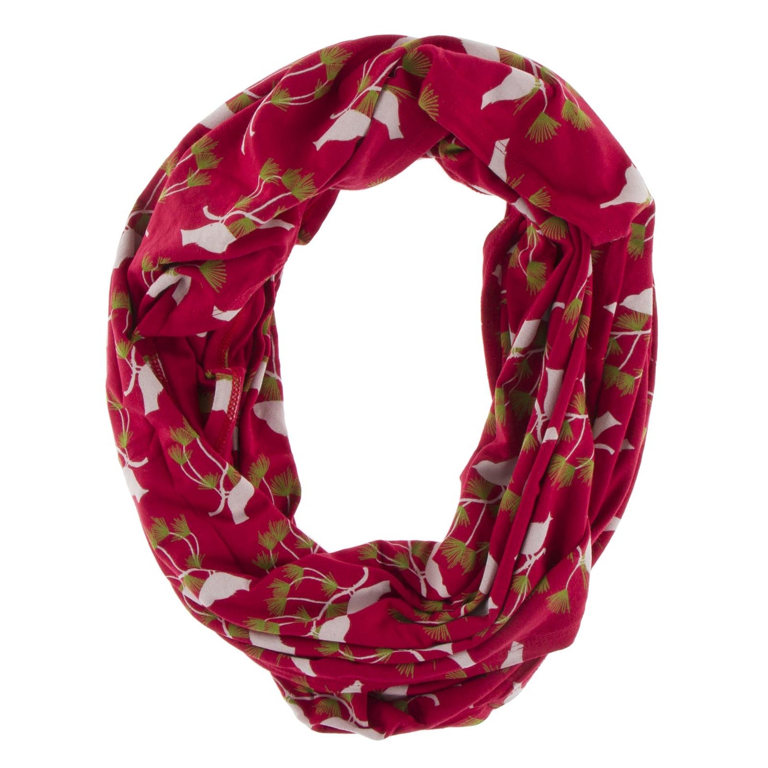 Print Single Layer Circle Scarf in Crimson Kissing Birds