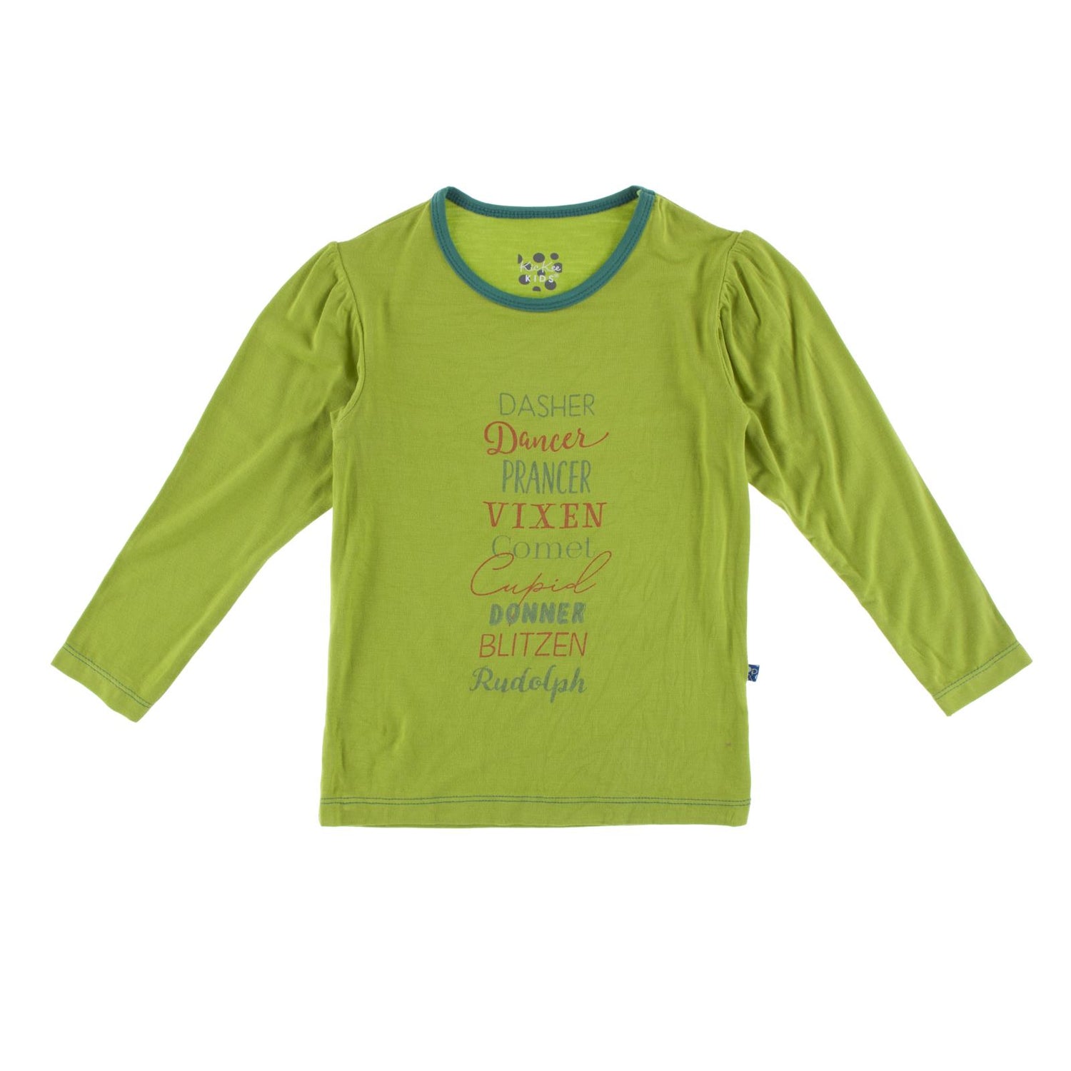 Long Sleeve Graphic Puff Tee in Meadow Reindeer Names