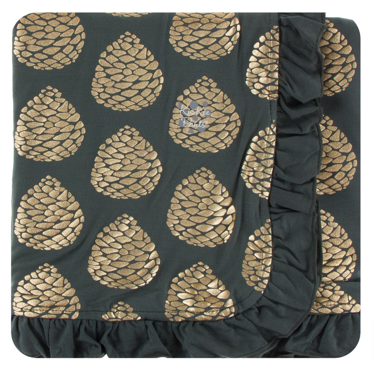 Print Ruffle Stroller Blanket in Pewter Pinecones