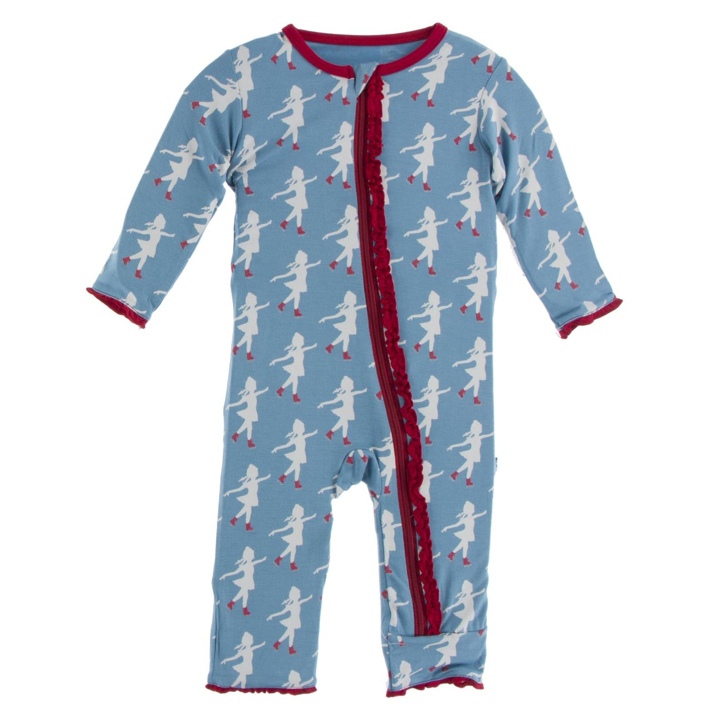 Print Muffin Ruffle Coverall with Zipper in Blue Moon Ice Skater