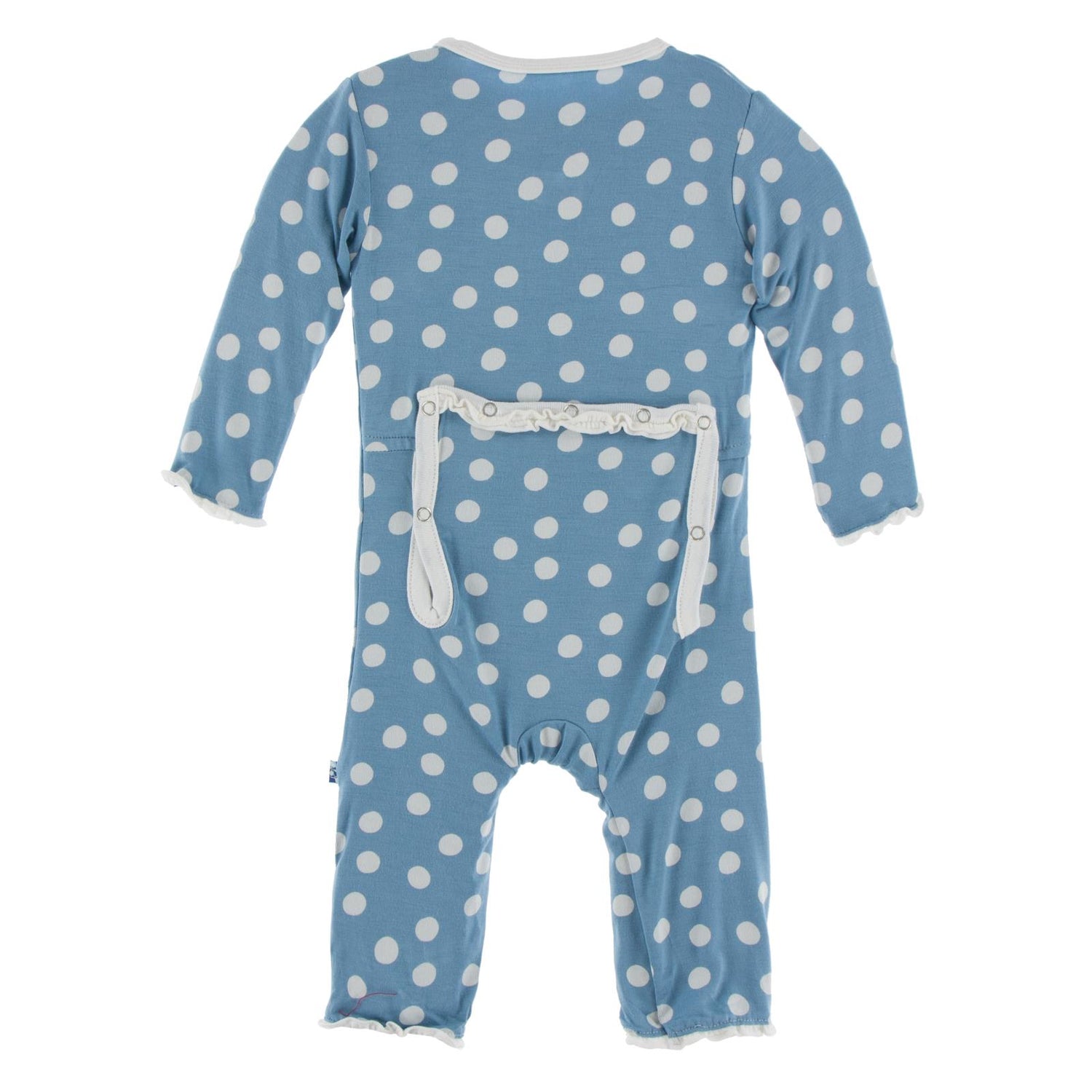 Print Muffin Ruffle Coverall with Zipper in Blue Moon Snowballs