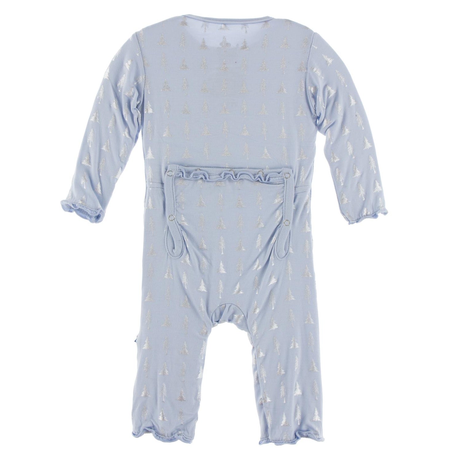 Print Muffin Ruffle Coverall with Zipper in Frost Silver Trees