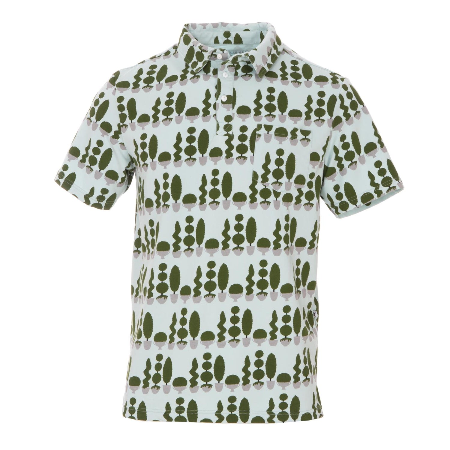 Men's Print Short Sleeve Luxe Jersey Polo with Pocket in Spring Sky Villa Garden