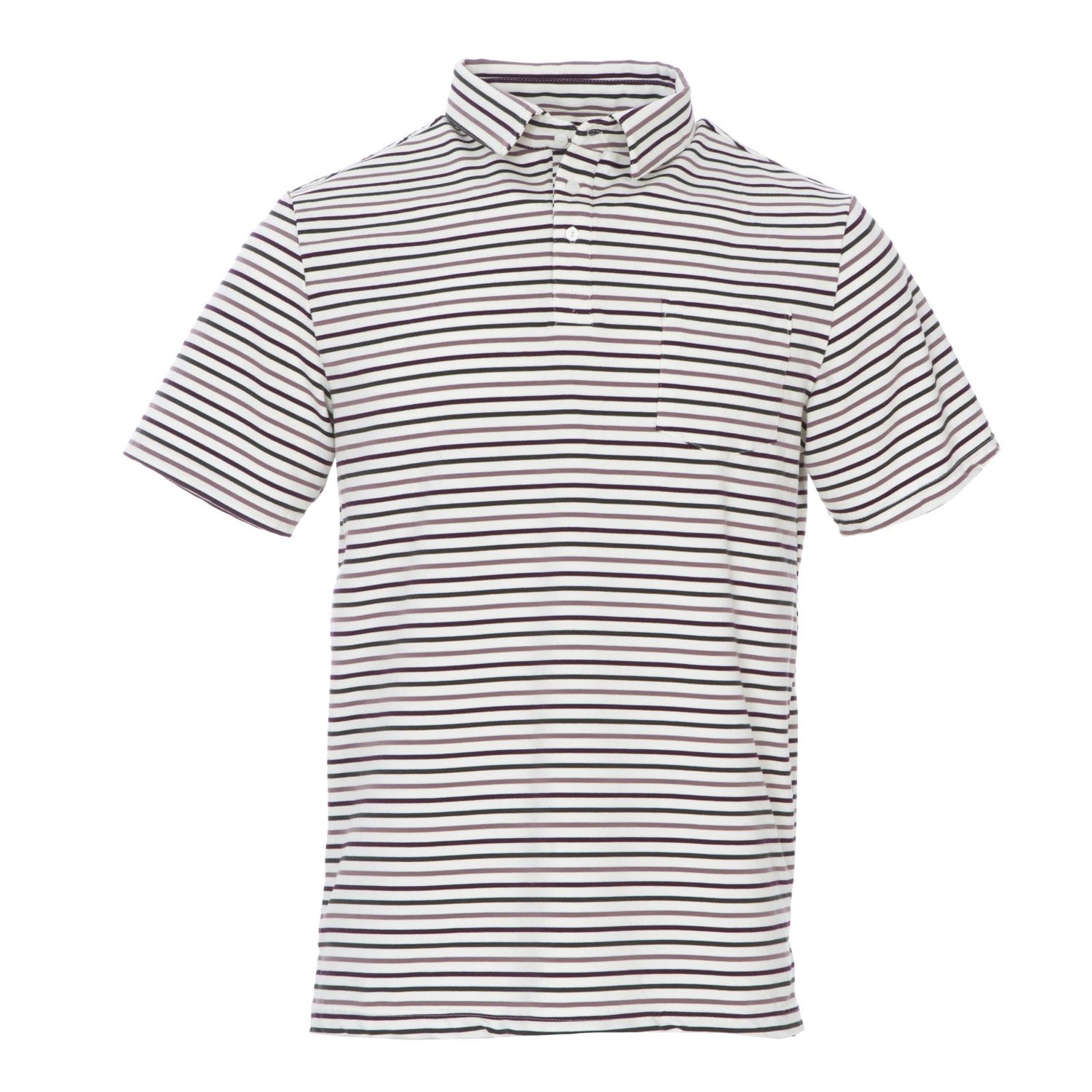 Men's Print Short Sleeve Luxe Jersey Polo with Pocket in Tuscan Vineyard Stripe