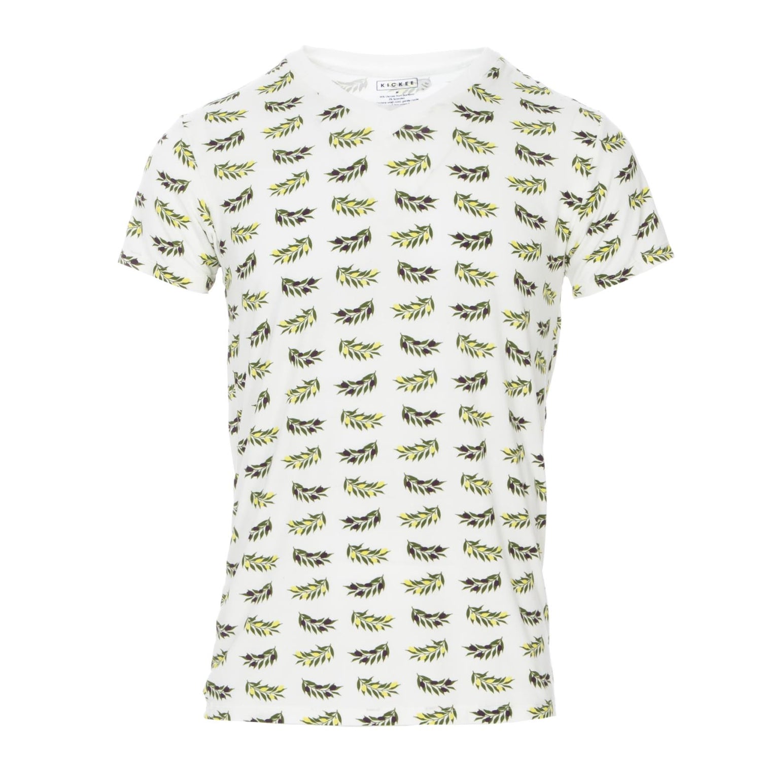 Men's Print Short Sleeve V-Neck Tee in Natural Olive Branch