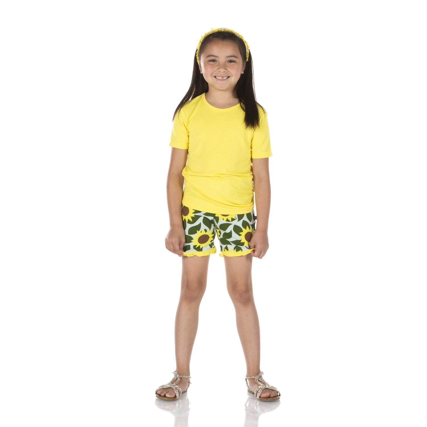 Print Ruffle Short in Aloe Sunflower