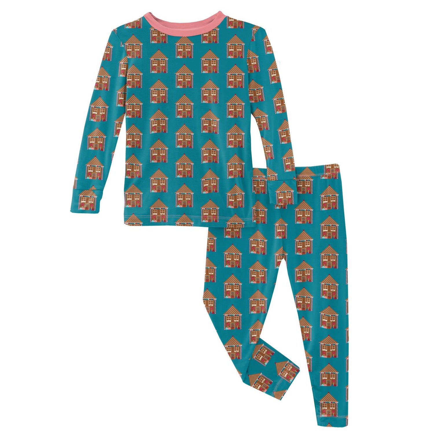 Print Long Sleeve Pajama Set in Bay Gingerbread