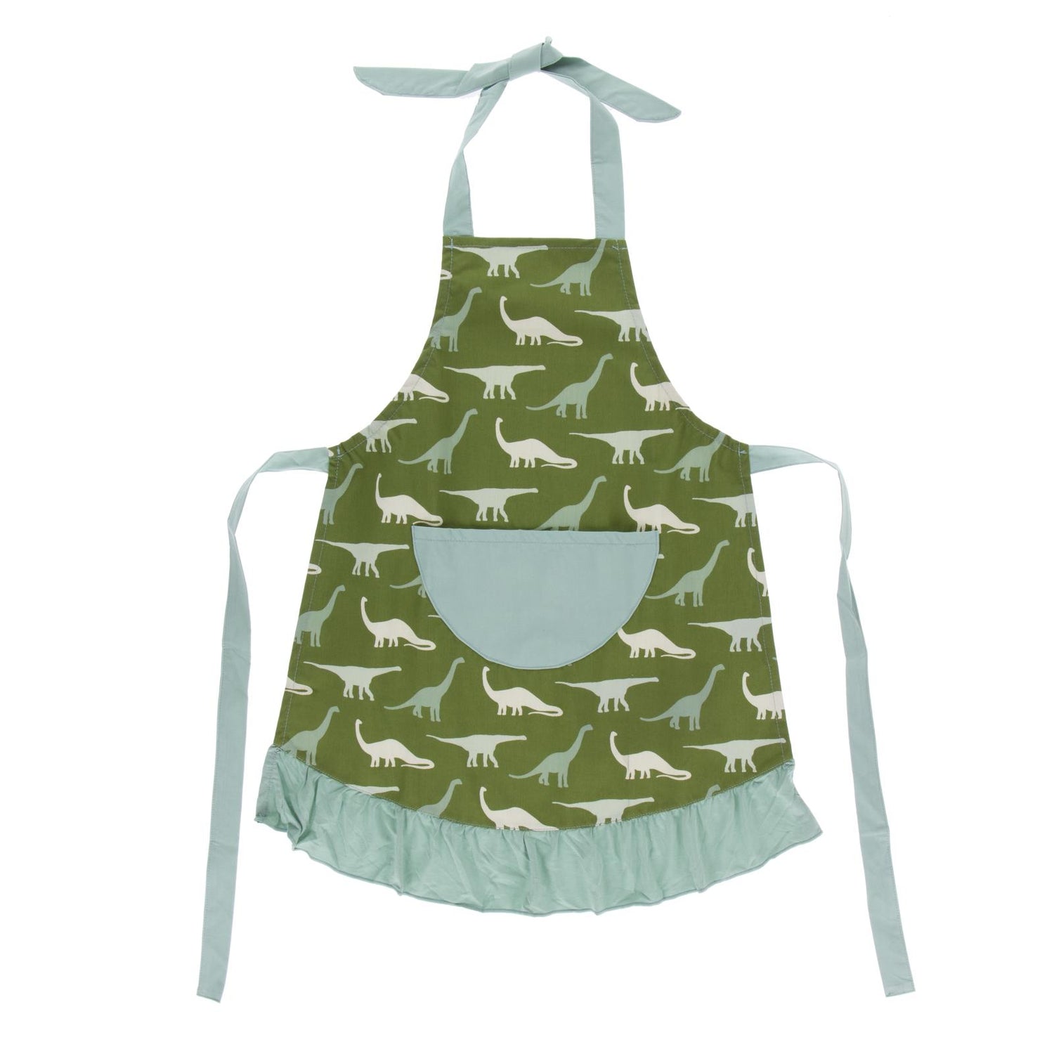 Print Ruffle Apron in Moss Sauropods (102945)