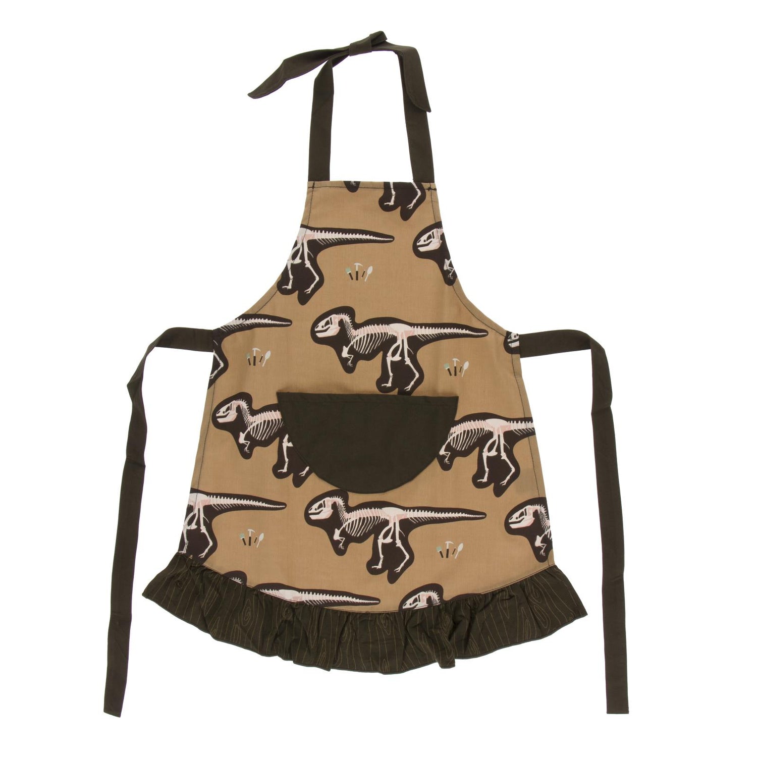 Print Ruffle Apron in Tannin T-Rex Dig (102951)