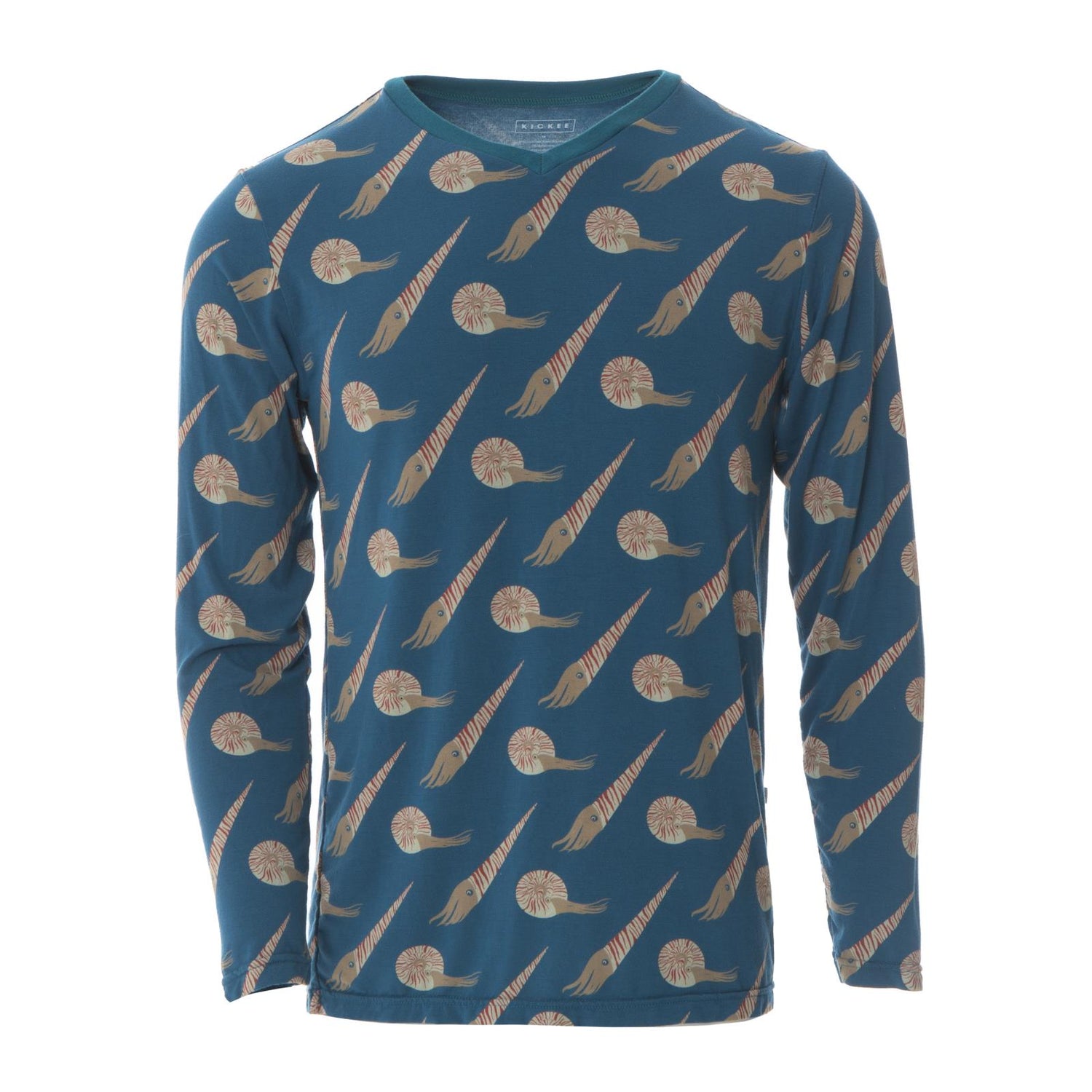 Men's Print Long Sleeve  V-Neck Tee in Cephalopods