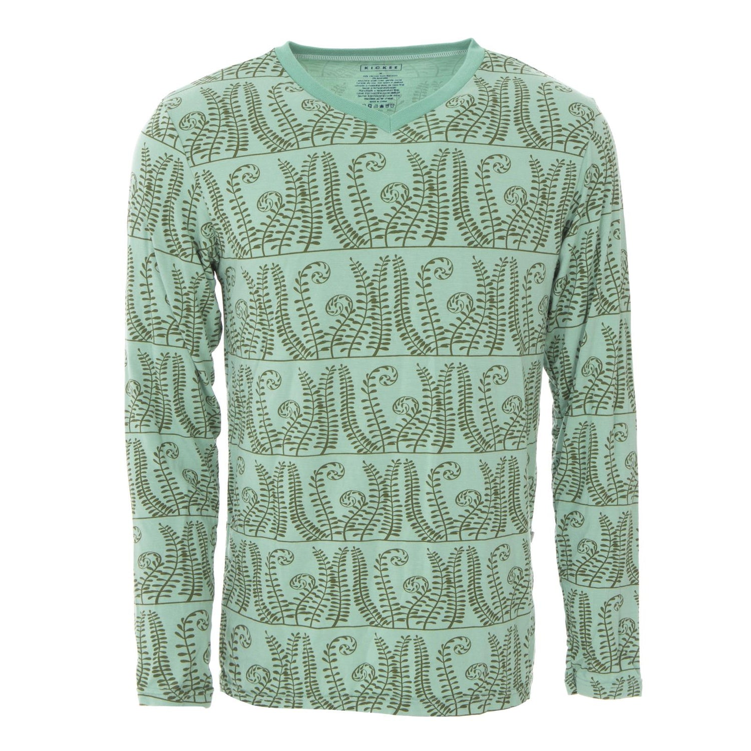 Men's Print Long Sleeve  V-Neck Tee in Shore Ferns