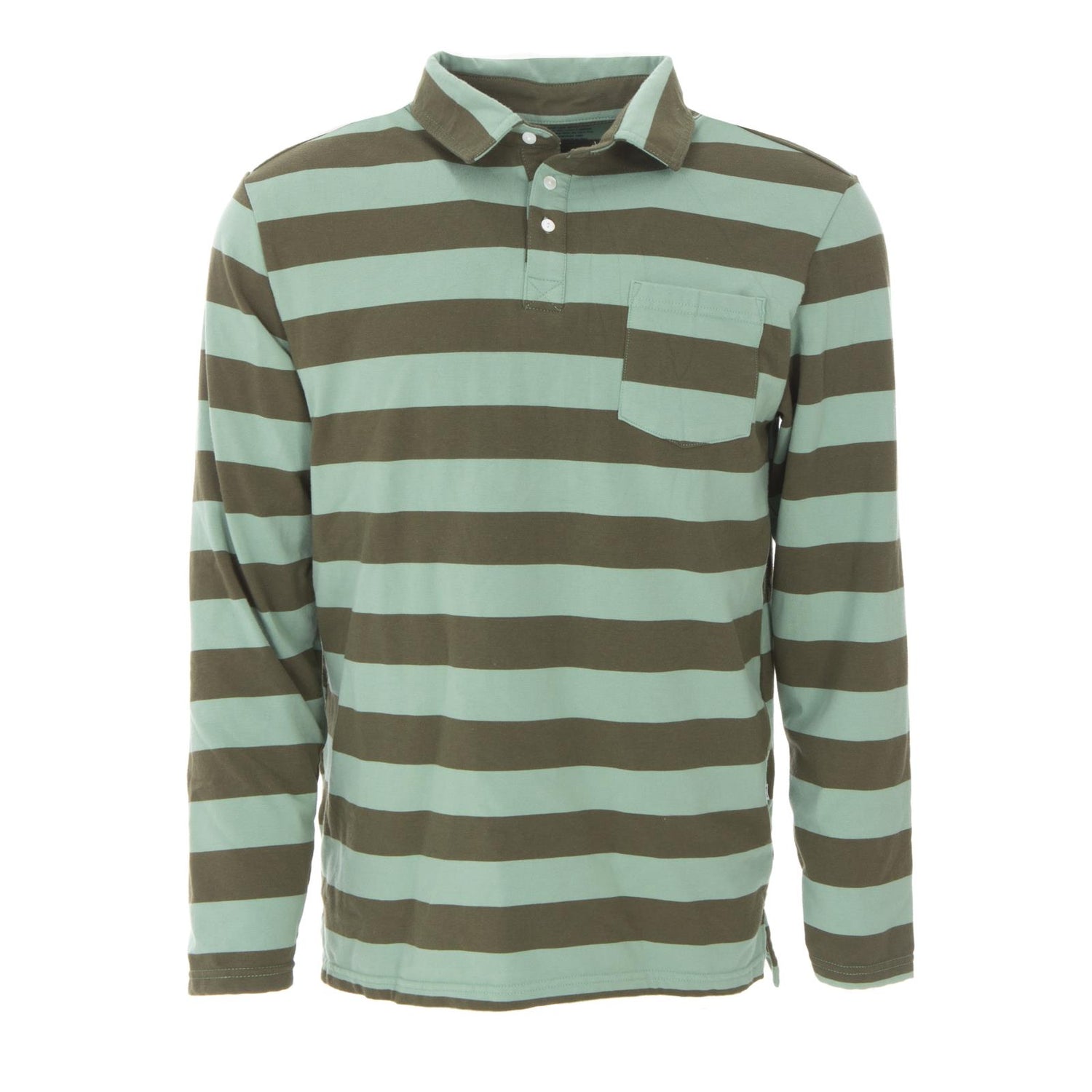 Men's Print Long Sleeve Luxe Jersey Polo with Pocket in Paleontology Fauna Stripe