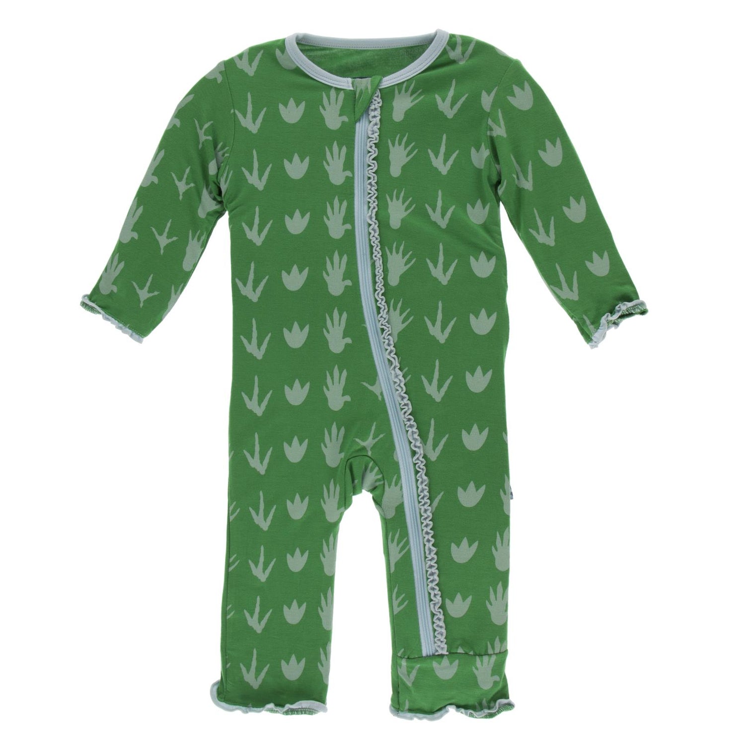 Print Muffin Ruffle Coverall with Zipper in Dino Tracks