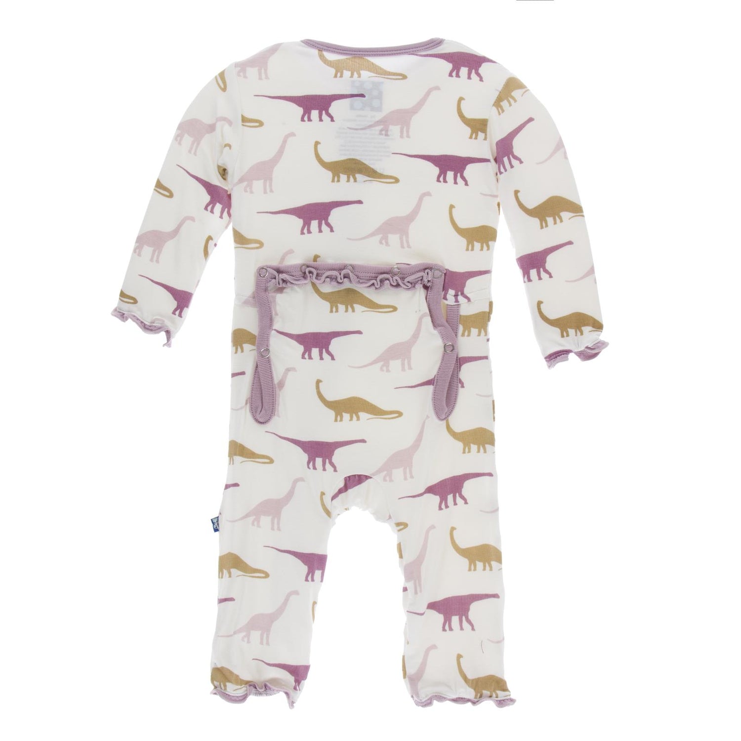 Print Muffin Ruffle Coverall with Zipper in Natural Sauropods