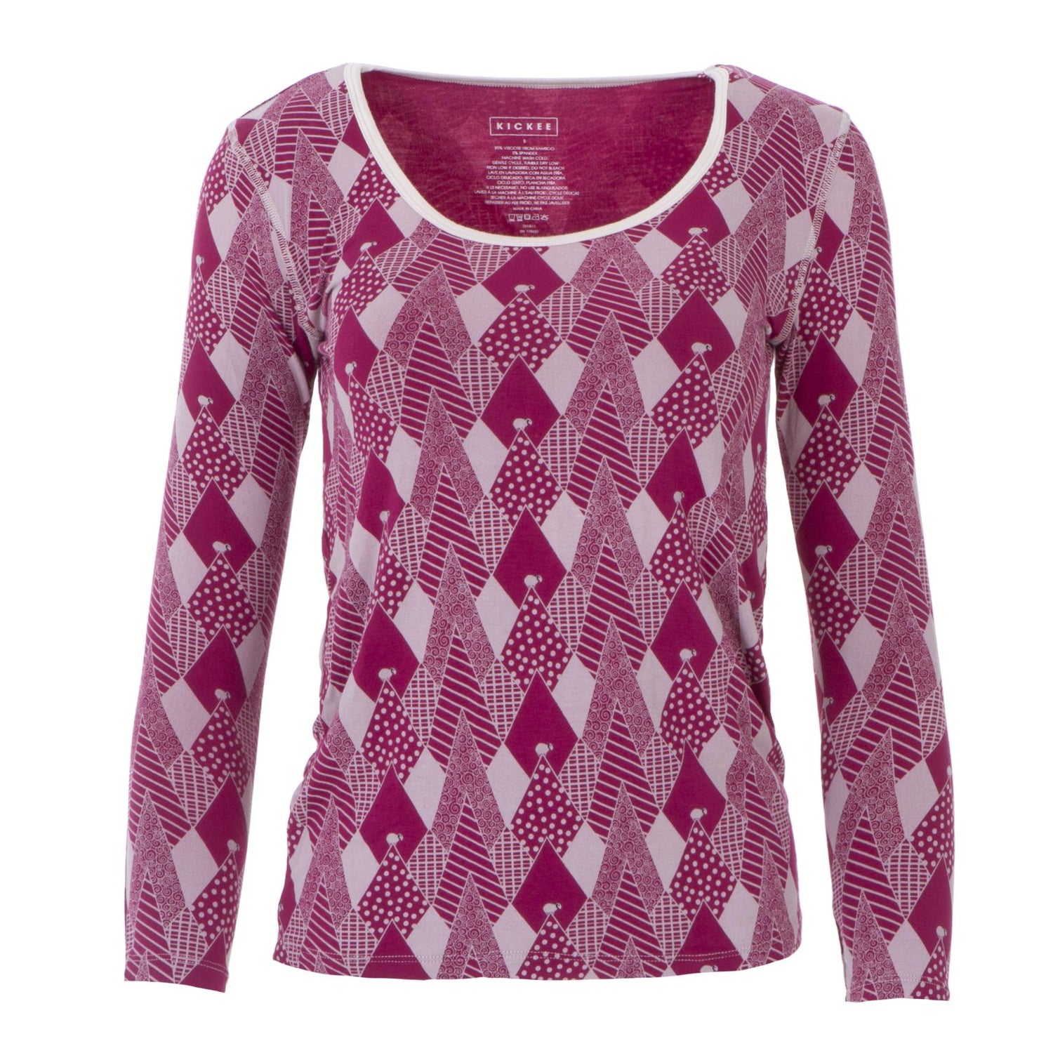 Print Long Sleeve Scoop Neck Tee in Berry Mountains