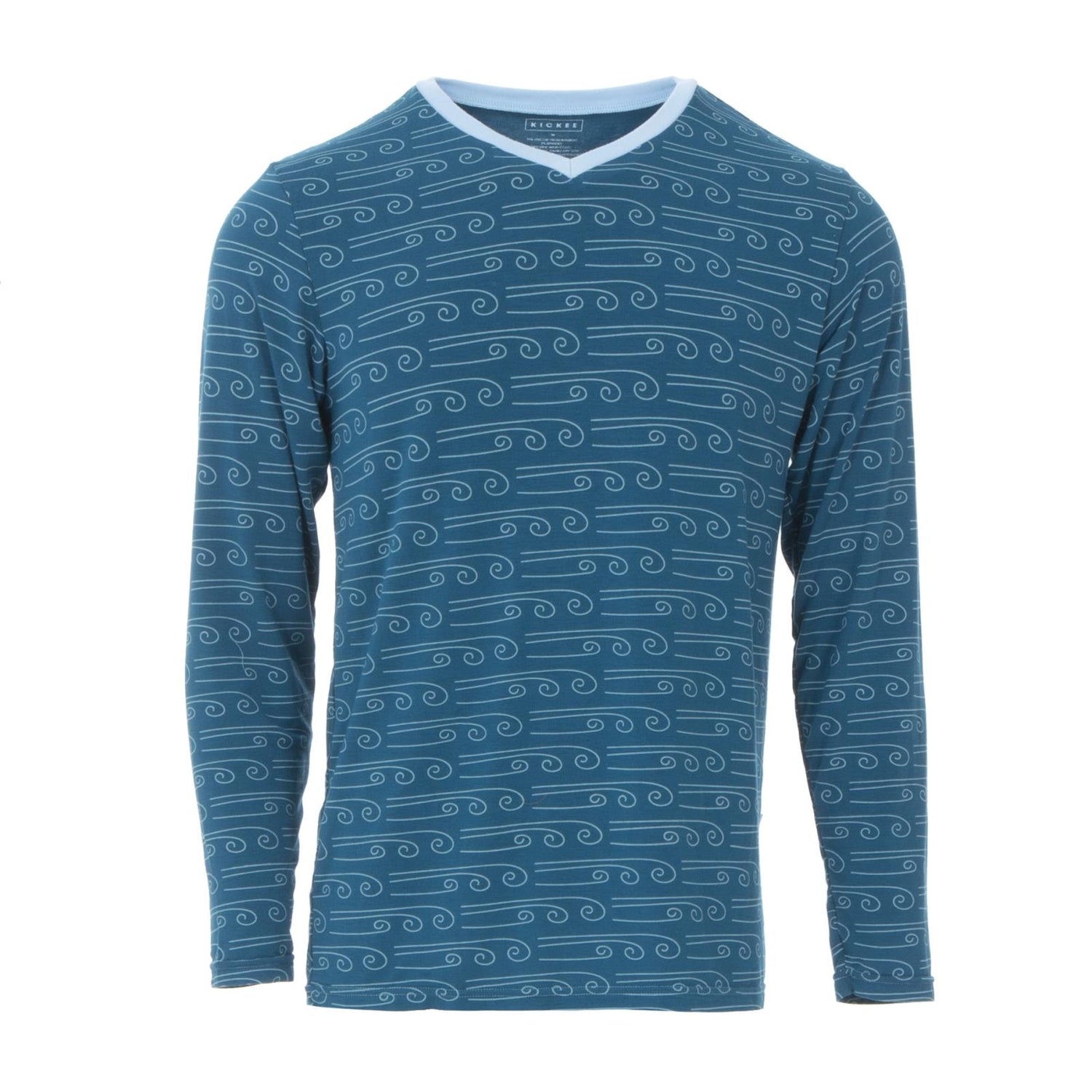 Men's Print Long Sleeve V-Neck Tee in Heritage Blue Wind