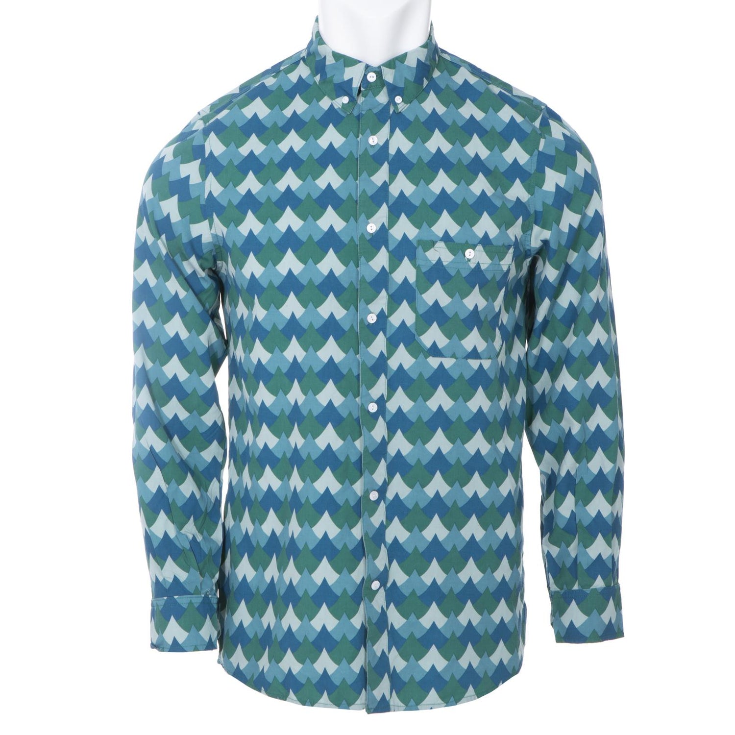 Men's Print Long Sleeve Woven Button-Down Shirt in Ivy Waves