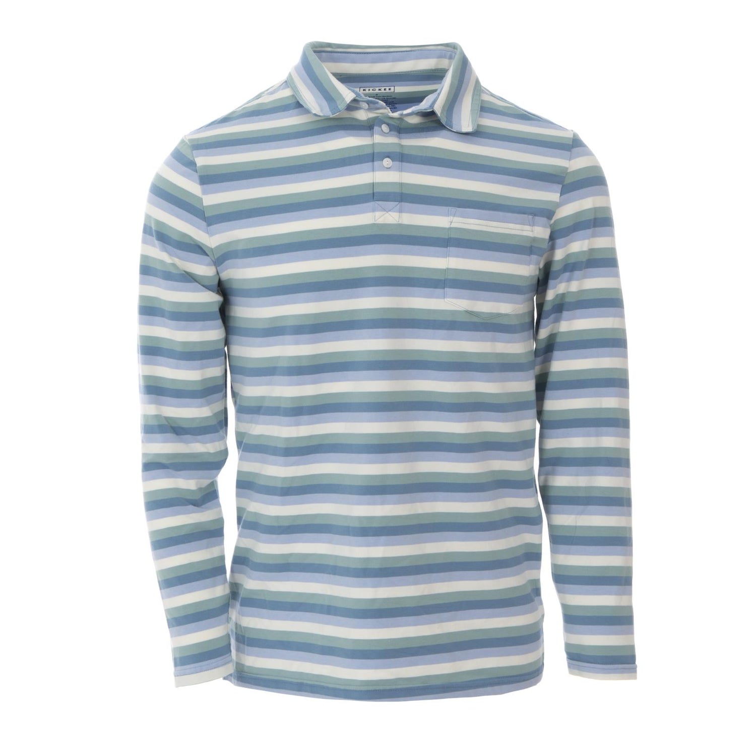 Men's Print Long Sleeve Luxe Jersey Polo with Pocket in Oceanography Stripe