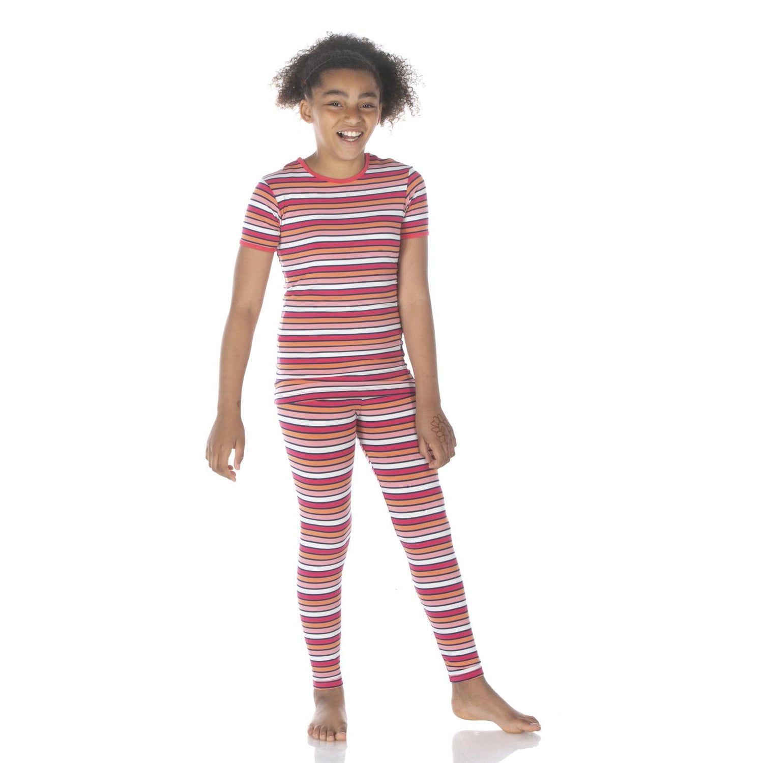 Print Short Sleeve Pajama Set in Botany Red Ginger Stripe