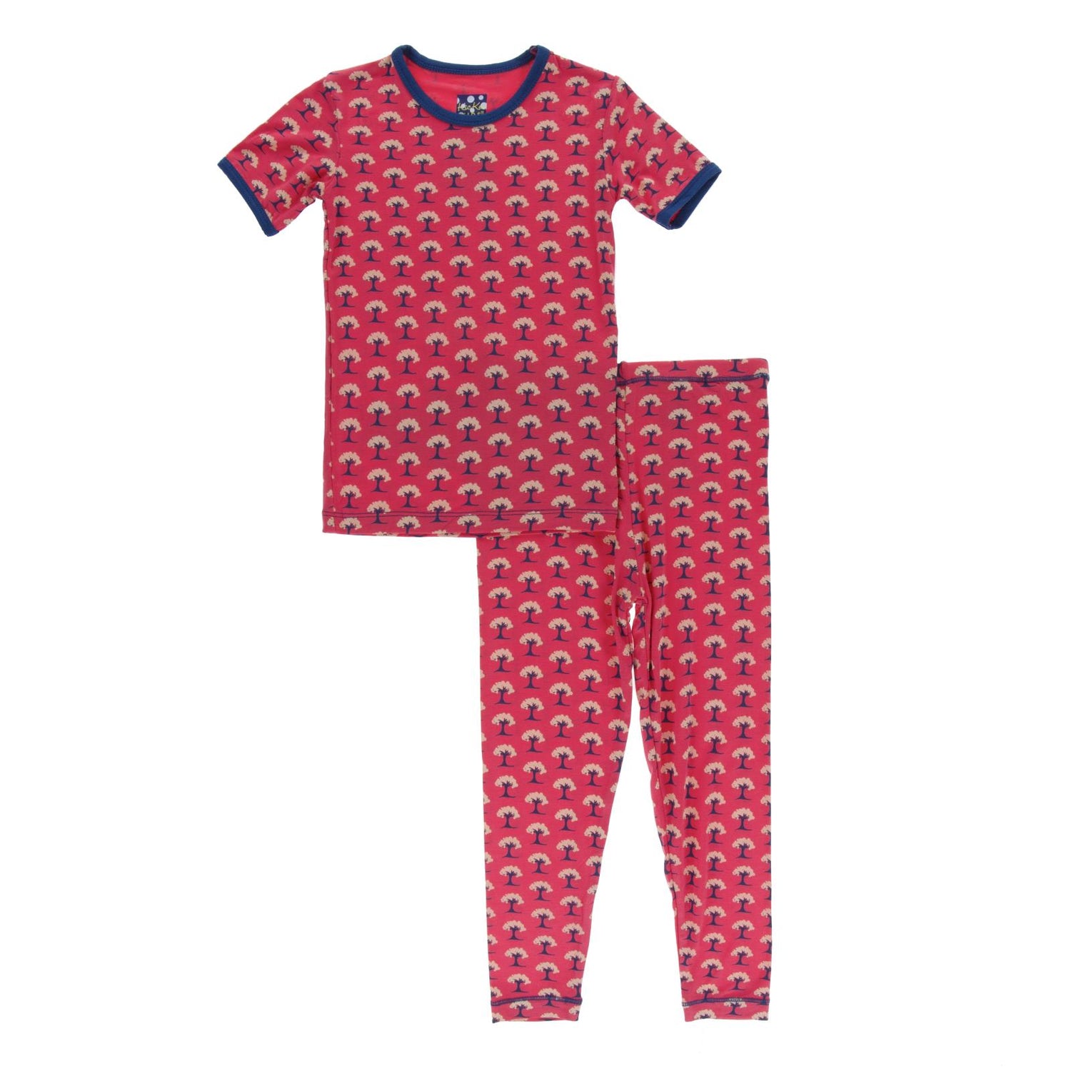 Print Short Sleeve Pajama Set in Red Ginger Mini Trees