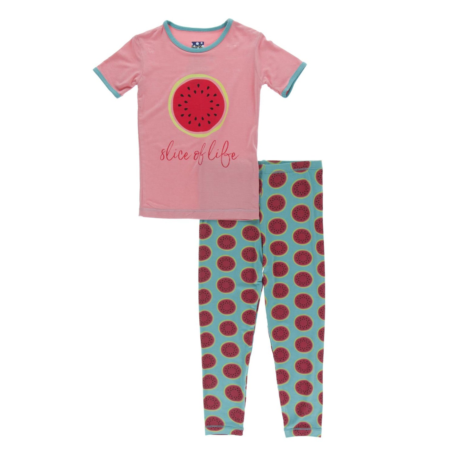 Piece Print Short Sleeve Pajama Set in Neptune Watermelon