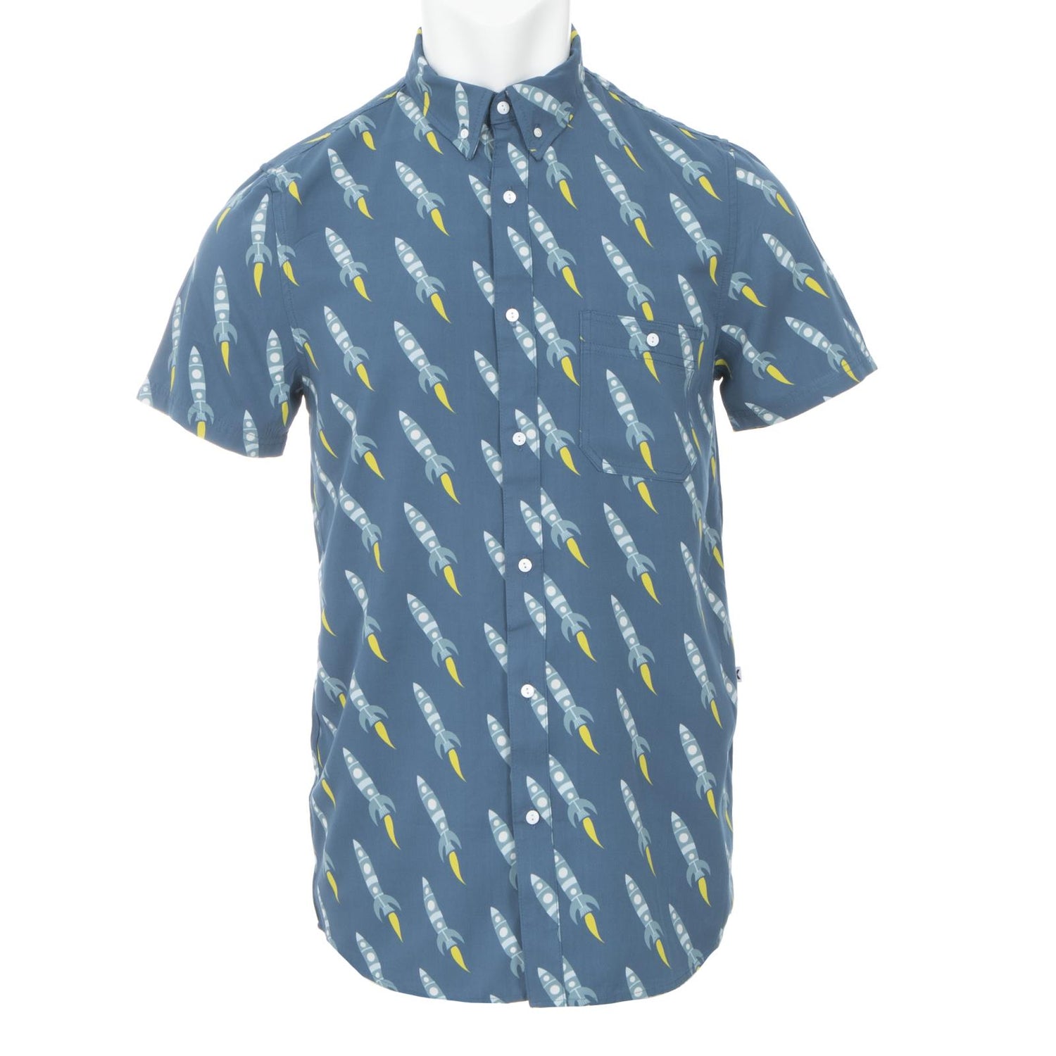 Men's Print Short Sleeve Woven Button Down Shirt in Twilight Rockets