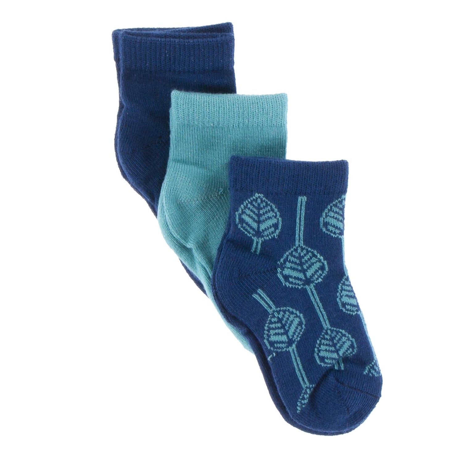 Low Ankle Sock Set in Navy, Neptune & Navy Leaf Lattice