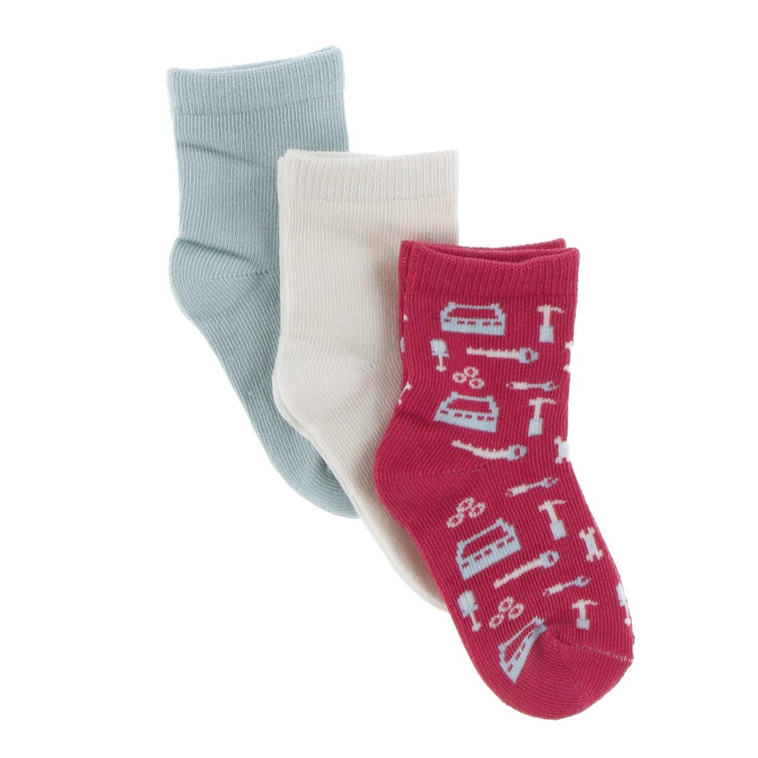 Socks (Set of 3) in Natural, Spring Sky & Flag Red Construction (339203)