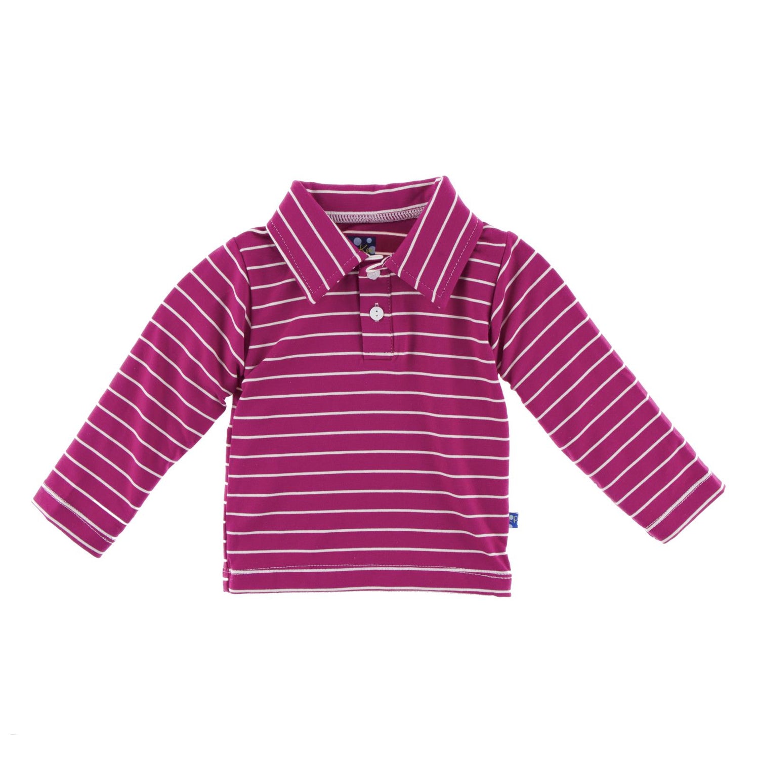 Print Long Sleeve Luxe Jersey Polo in Tokyo Dragonfruit Stripe