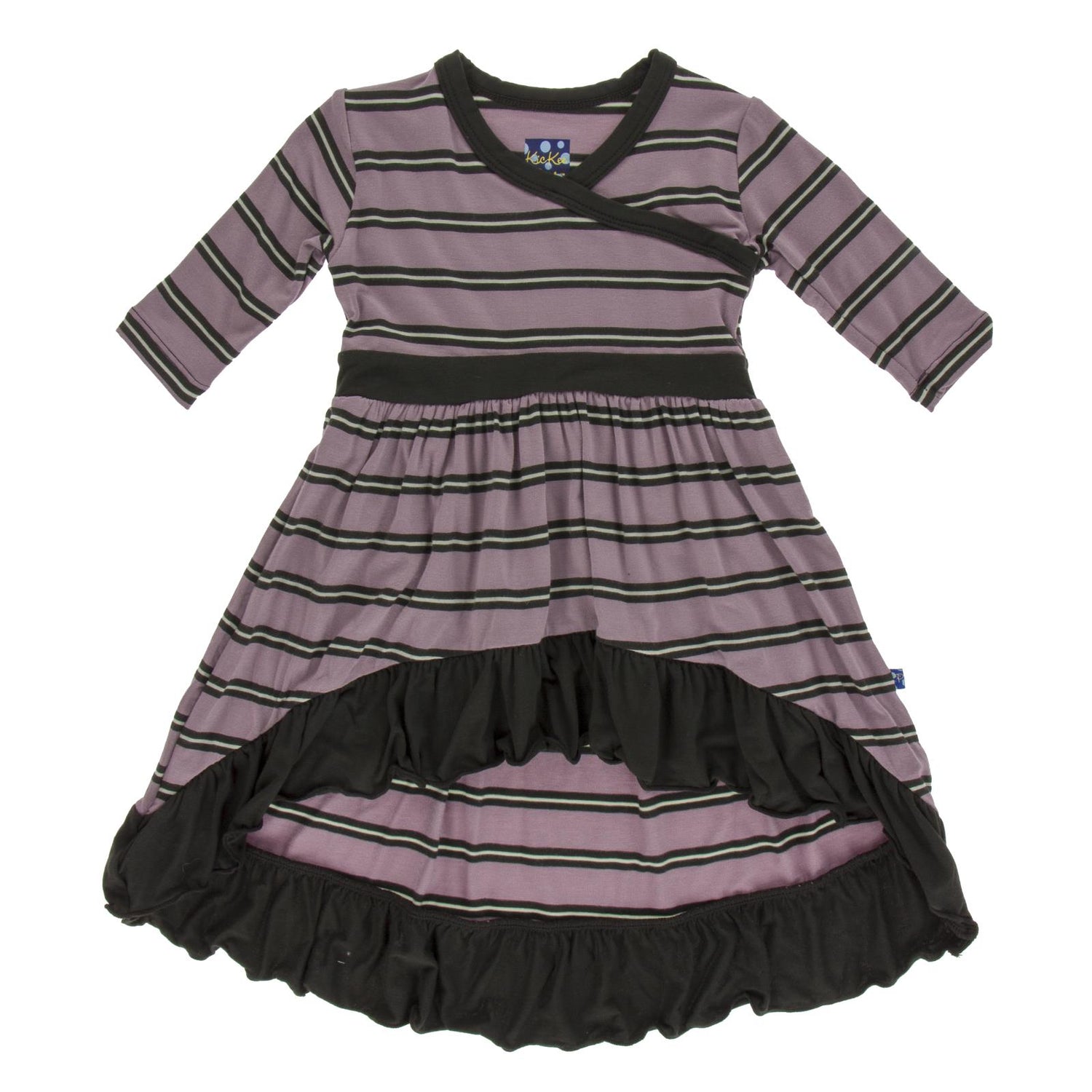 Print Long Sleeve Hi Lo Maxi Dress in Elderberry Kenya Stripe
