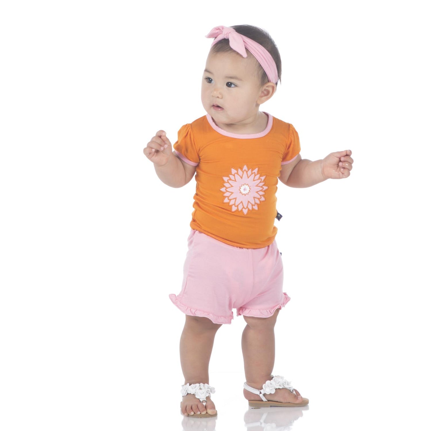 Short Sleeve Applique Puff Tee in Sunset Water Lily