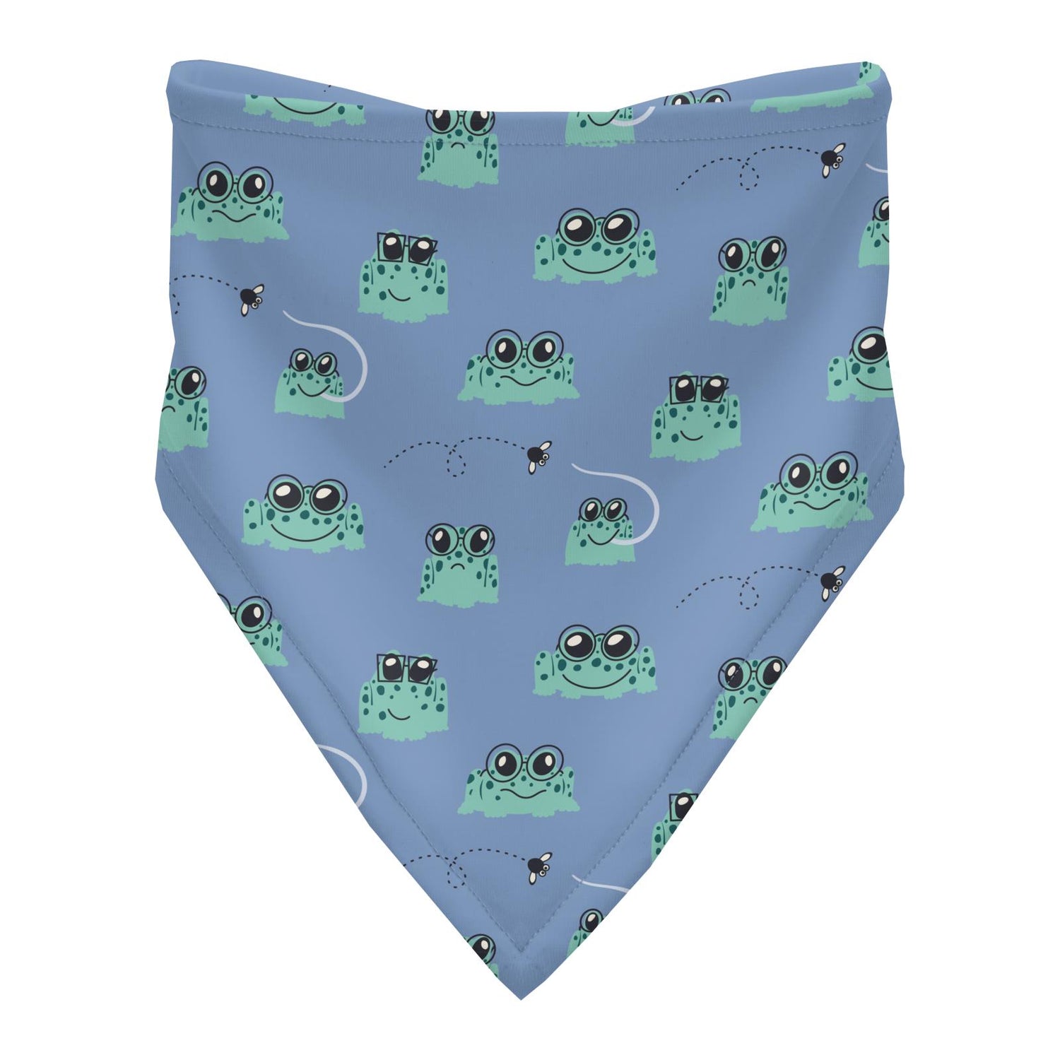 Print Bandana Bib in Dream Blue Bespeckled Frogs