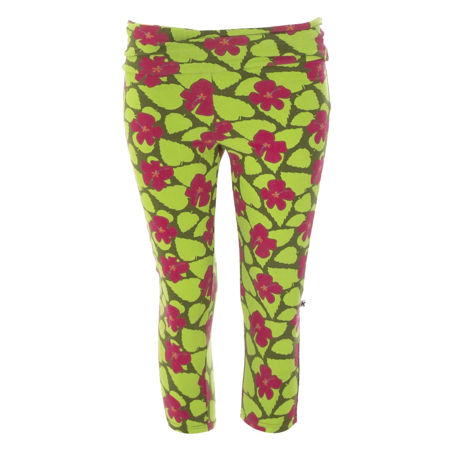 Print Women's Luxe 3/4 Leggings in Pesto Hibiscus