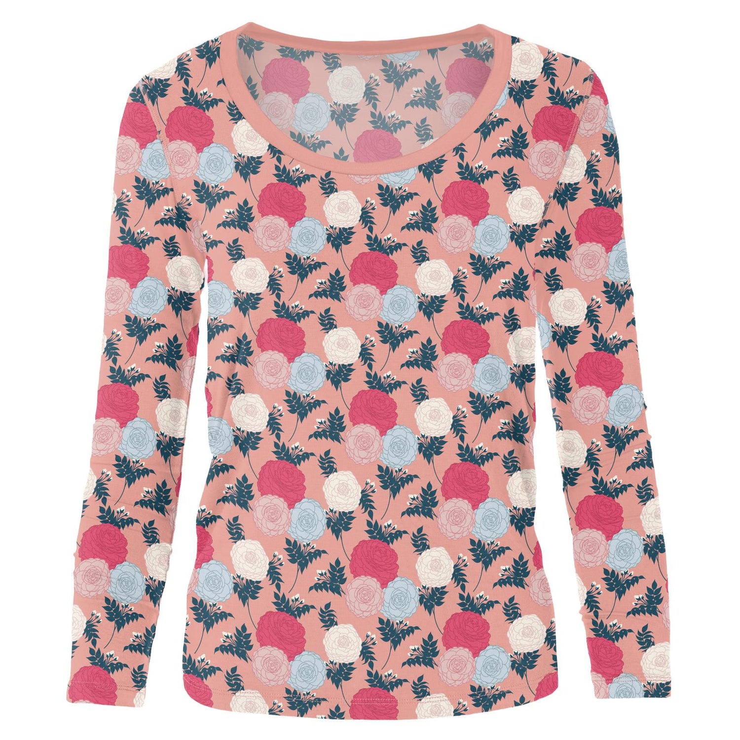 Women's Print Long Sleeve Scoop Neck Tee in Blush Enchanted Floral
