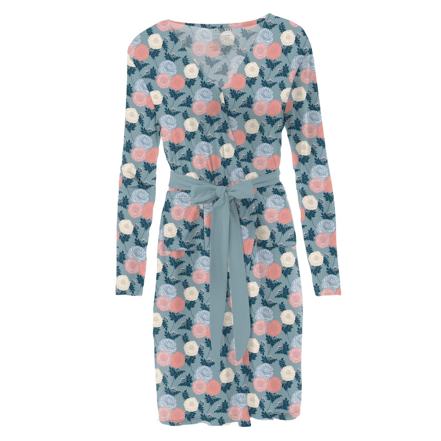 Women's Print Mid Length Lounge Robe in Stormy Sea Enchanted Floral