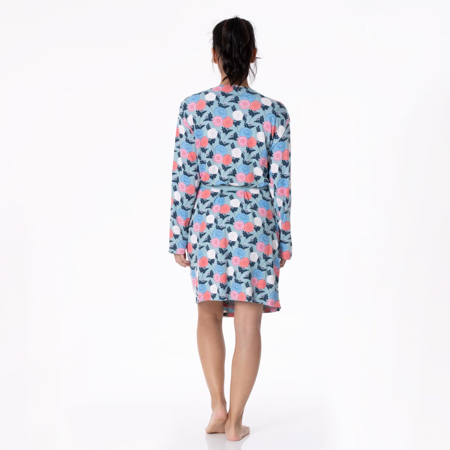 Women's Print Mid Length Lounge Robe in Stormy Sea Enchanted Floral